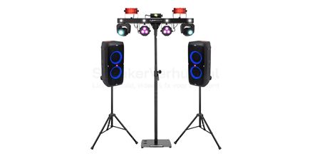 Bluetooth speaker partyset huren voor feest Bluetooth speaker partyset met krachtige speakers voor huisfeest of evenement