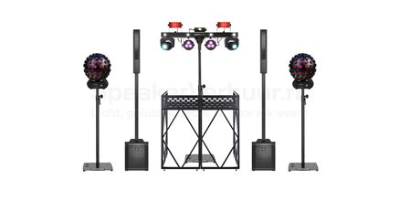 Complete DJ show huren | DJ set met licht en geluid Complete DJ show huren inclusief DJ booth, professionele geluidsinstallatie, verlichting en rookmachine voor feest of evenement