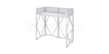 Witte DJ booth tafel huren voor bruiloft, feest of evenement met strakke moderne uitstraling en stevige constructie
