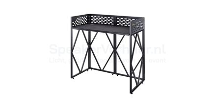 Zwarte DJ booth tafel huren voor DJ set of evenement met stevige constructie en professionele uitstraling
