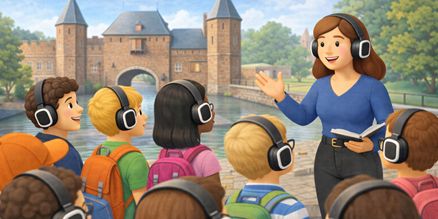 Fluisterset huren voor schoolreis – Tourguide systeem voor leerlingen Fluisterset huren voor schoolreis met draadloze communicatieset voor veilige en duidelijke uitleg aan grote groepen