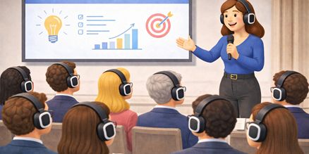 Fluisterset huren voor seminar – Draadloos communicatiesysteem voor presentaties Fluisterset huren voor seminar met professionele fluistersets voor duidelijke uitleg aan deelnemers