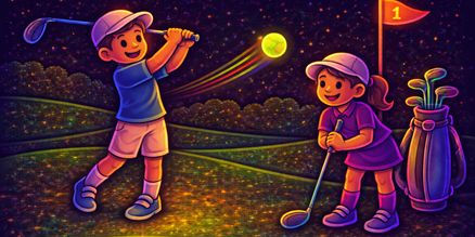 Glow in the Dark golf verlichting huren | Night golf event Glow in the Dark golf verlichting huren met UV- en LED-verlichting op statieven voor driving range of golfevent