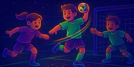 Glow in the Dark handbal verlichting huren | Zaal & event Glow in the Dark handbal verlichting huren met UV- en LED-lichten op statief voor sporthal of evenement