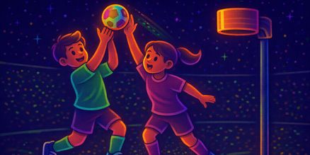 Glow in the Dark korfbal verlichting huren | Sportevent & zaal Glow in the Dark korfbal verlichting huren met UV- en LED-verlichting op statieven voor sporthal of evenement