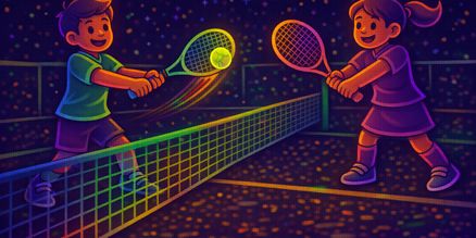 Glow in the Dark tennis verlichting huren | Baan & sportevent Glow in the Dark tennis verlichting huren met UV- en LED-verlichting op statieven voor tennisbaan of evenement