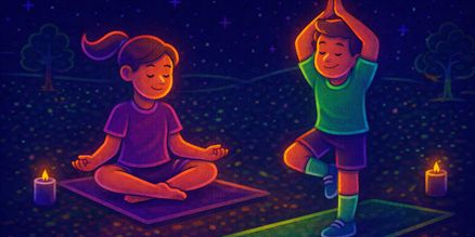 Glow in the Dark yoga verlichting huren | Rustgevende sfeer Glow in the Dark yoga verlichting huren met zachte UV- en LED-verlichting op statieven voor yogasessie of event