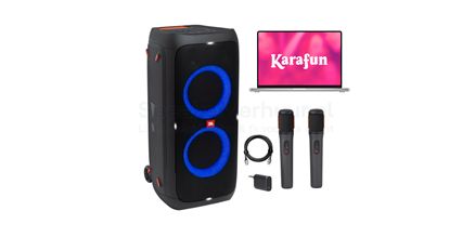 JBL PartyBox KaraFun MacBook set huren voor aansluiting op een TV-scherm inclusief draadloze microfoons voor feesten en evenementen