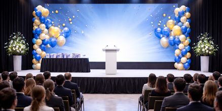 Podium huren voor diploma uitreiking | Podium verhuur school evenement Mobiel podium huren voor diploma uitreiking of school evenement met veilige podiumdelen en professionele opbouw