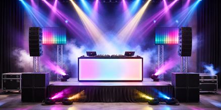 Podium huren voor DJ | DJ podium verhuur met licht en geluid DJ podium huren voor feest of evenement inclusief mobiele podiumdelen, DJ booth, verlichting en geluidsinstallatie