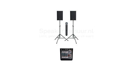 presentatie set voor buiten huren | SpeakerVerhuur.nl presentatie geluidsset voor buiten met speakers en microfoon