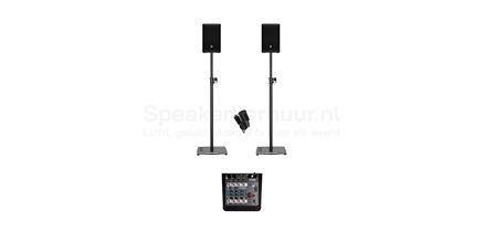 presentatie set met dasspeld microfoon huren | SpeakerVerhuur.nl presentatie set met dasspeld microfoon en speakers voor presentaties