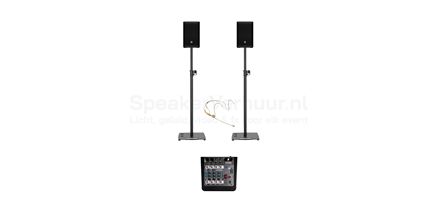 presentatie set met headset microfoon huren | SpeakerVerhuur.nl presentatie set met headset microfoon en speakers voor presentaties