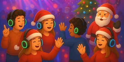 Silent Disco Kerstfeest Set Huren – Draadloze Koptelefoons voor Winter- en Kerstfeesten Silent disco kerstfeest set huren met draadloze koptelefoons, zender en feestelijke kerstdecoratie voor winter- en kerstfeesten.