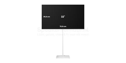 TV scherm op wit standaard huren | Professionele witte presentatie set | SpeakerVerhuur.nl TV scherm op wit standaard huren met verrijdbare witte vloerstandaard voor presentatie of evenement