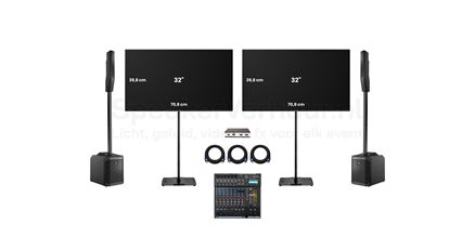 TV scherm set met geluid huren | Complete audiovisuele set | SpeakerVerhuur.nl TV scherm set met geluid huren inclusief professionele speakers voor presentatie of evenement