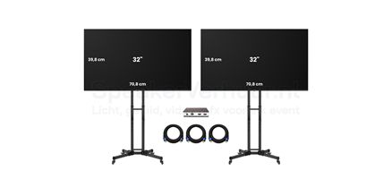 TV scherm set op verrijdbare standaard huren | Professionele mobiele display | SpeakerVerhuur.nl TV scherm set op verrijdbare standaard huren voor presentatie, beurs of evenement