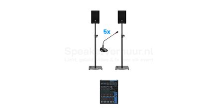 vergader set voor 50 personen huren | SpeakerVerhuur.nl vergader set voor 50 personen met tafel microfoons en speakers