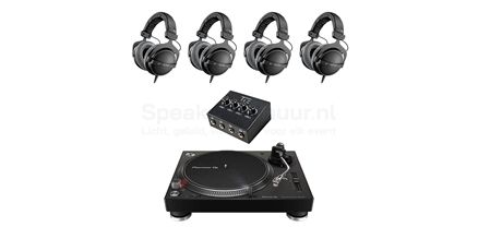 Vinyl platenspeler luisterset huren inclusief draaitafel, koptelefoons en hoogwaardige audioapparatuur voor evenementen, beurzen en luistersessies