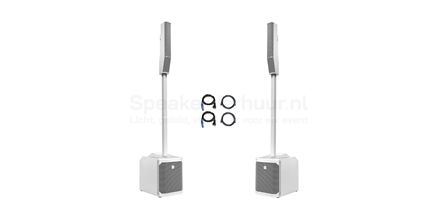 Witte speakerset huren voor bruiloft of evenement Witte speakerset met zuil speakers voor bruiloft of stijlvol evenement