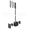 Electro-Voice Evolve 30M exploded weergave huren | SpeakerVerhuur.nl Exploded weergave van de zwarte Electro-Voice Evolve 30M met subwoofer, afstandspaal en luidsprekerkolom voor een duidelijke weergave van alle onderdelen.