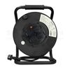 Kabelhaspel 40 meter IP44 3x2,5mm² voorkant huren | SpeakerVerhuur.nl Vooraanzicht van een 40 meter kabelhaspel met IP44-bescherming, 3x2,5mm² stroomkabel en meerdere spatwaterdichte stopcontacten voor professioneel gebruik tijdens evenementen en producties.