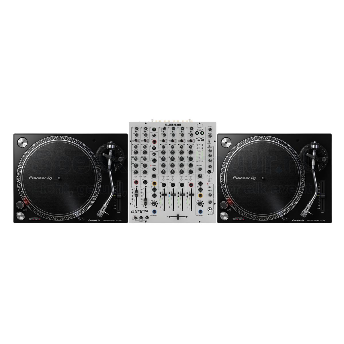 2x Pioneer DJ PLX-500 vinyl draaitafels en Allen & Heath Xone:96 DJ mixer huren voor clubs, festivals, evenementen en professionele vinyl DJ-sets