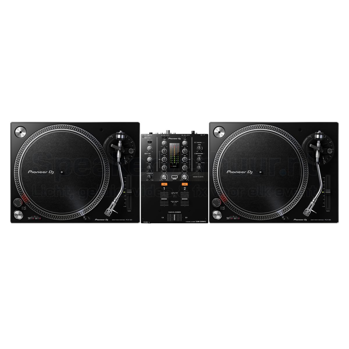 2x Pioneer DJ PLX-500 Vinyl Draaitafel + Pioneer DJ DJM-250MK2 DJ Mixer Huren | SpeakerVerhuur.nl 2x Pioneer DJ PLX-500 vinyl draaitafel en Pioneer DJ DJM-250MK2 DJ mixer huren voor DJ-sets, clubs, evenementen en vinyloptredens