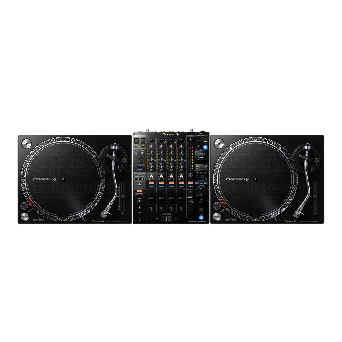 2x Pioneer DJ PLX-500 Vinyl Draaitafel + Pioneer DJM-900 NXS2 DJ Mixer Huren | SpeakerVerhuur.nl 2x Pioneer DJ PLX-500 vinyl draaitafels en Pioneer DJM-900 NXS2 DJ mixer huren voor clubs, festivals, evenementen en professionele vinyl DJ-sets