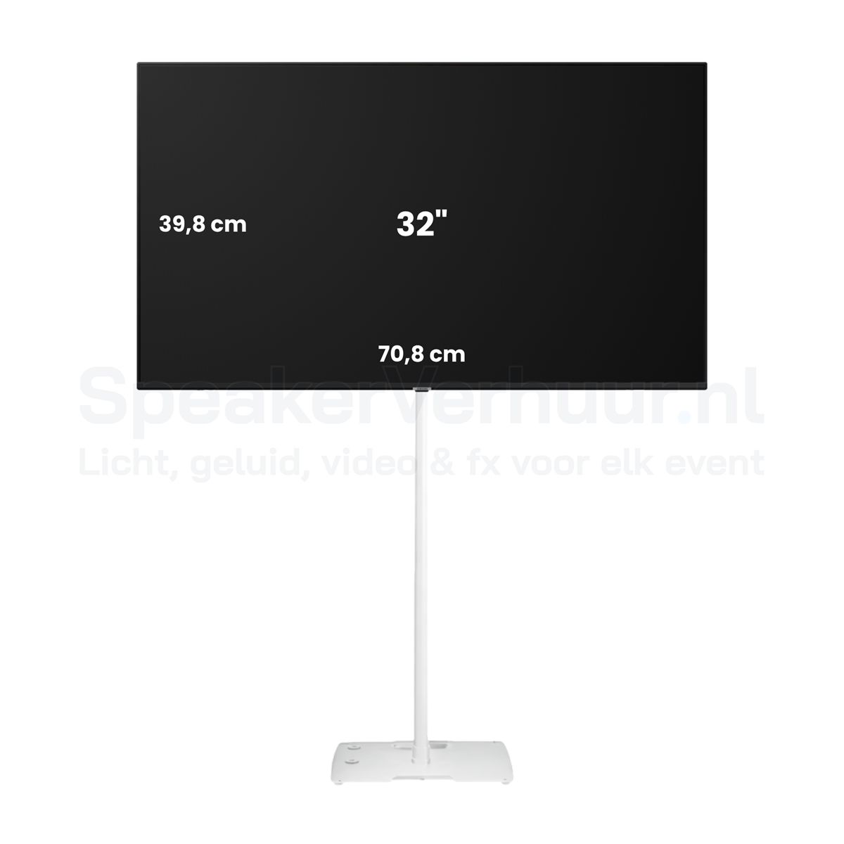 32 inch TV scherm op witte standaard huren voor presentaties, beurzen, evenementen, vergaderingen en digital signage