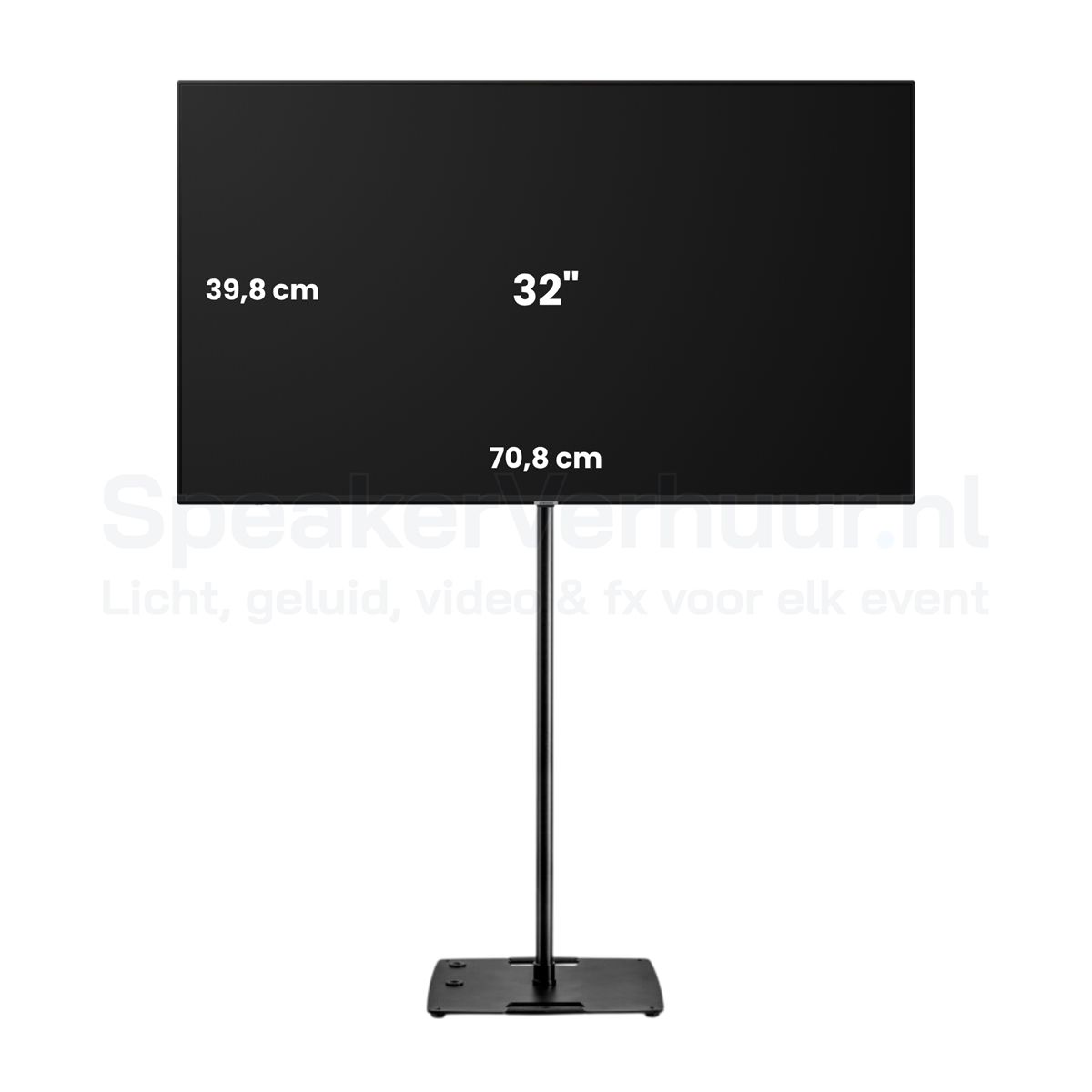 32 Inch TV Scherm op Zwart Standaard Huren | Professioneel Display | SpeakerVerhuur.nl 32 inch TV scherm op zwart standaard huren voor presentaties, beurzen, evenementen, vergaderingen en digital signage