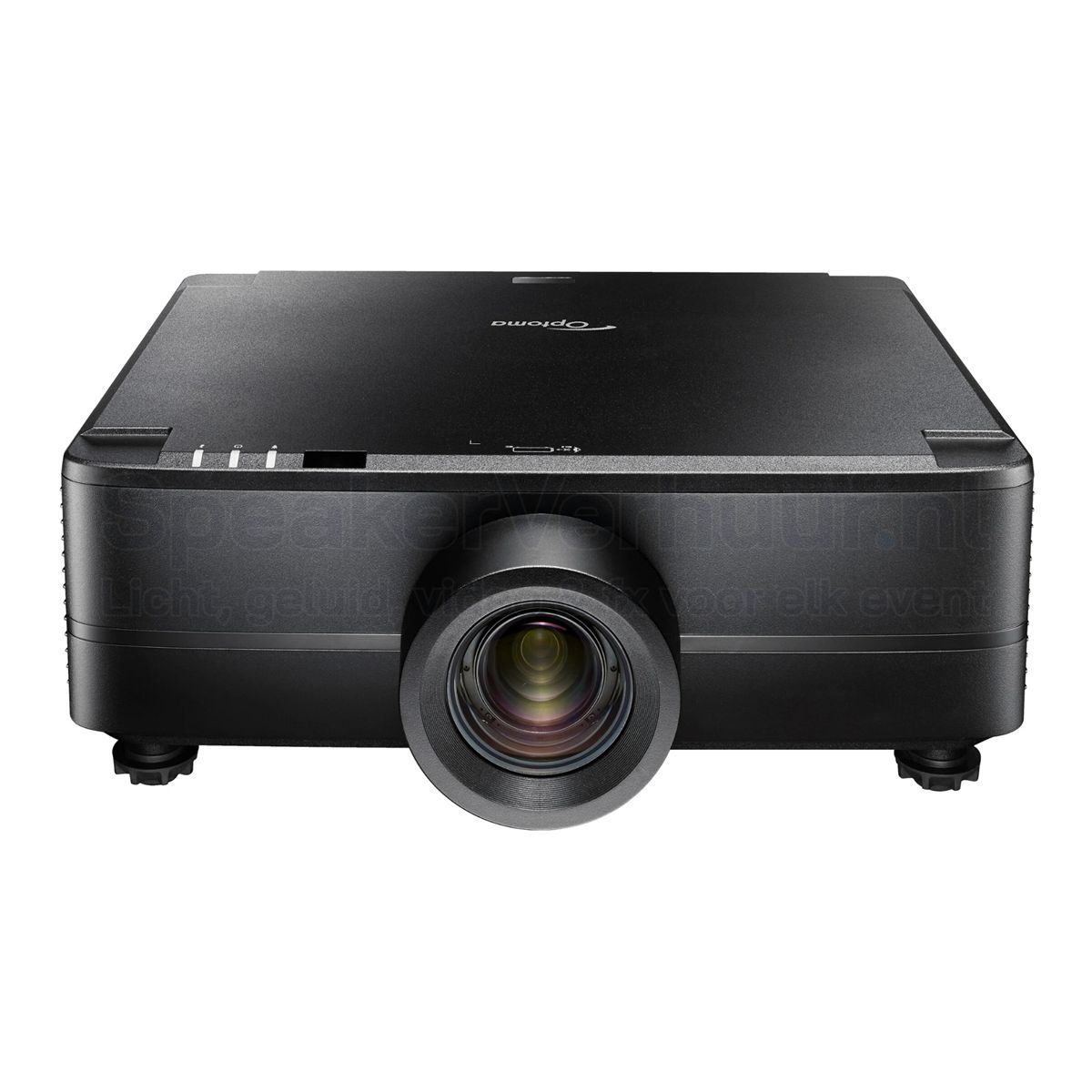 Vooraanzicht van een 8800 lumen 4K beamer met krachtige lens voor heldere projecties op grote schermen.