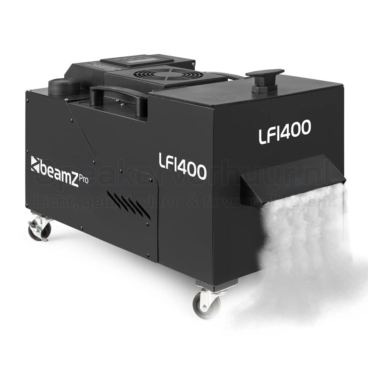 BeamZ Professional LF1400 low fogger huren voor een laaghangend rookeffect zonder droogijs tijdens bruiloften, evenementen, theatervoorstellingen, modeshows en DJ-shows.