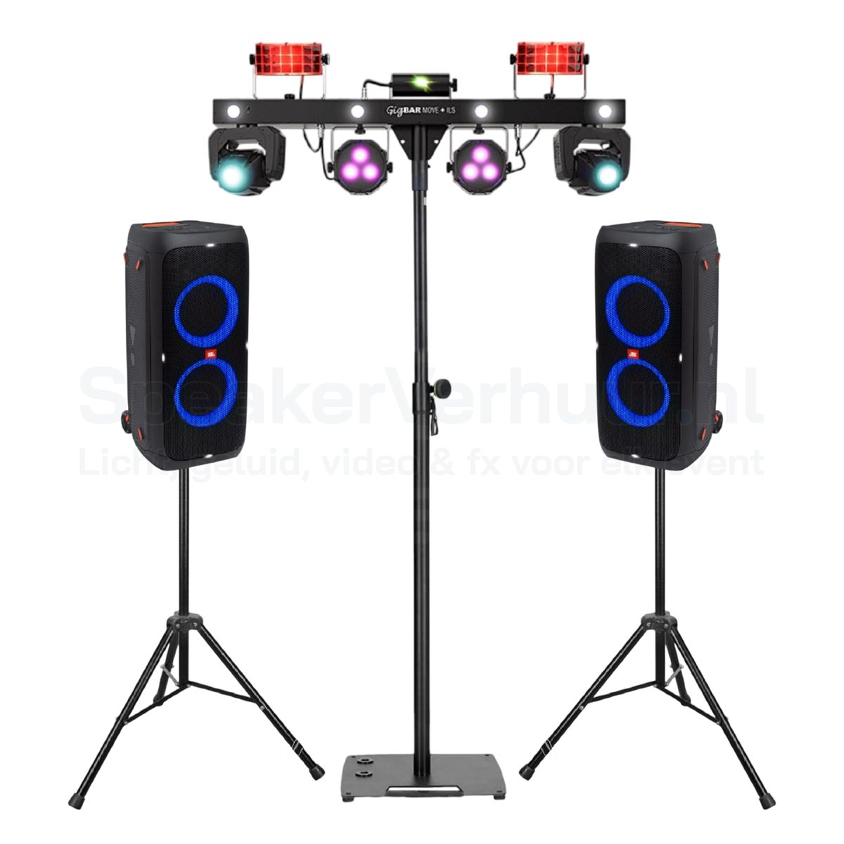 Bluetooth party pakket voor 50 personen huren met krachtige speakers voor feesten, verjaardagen en evenementen