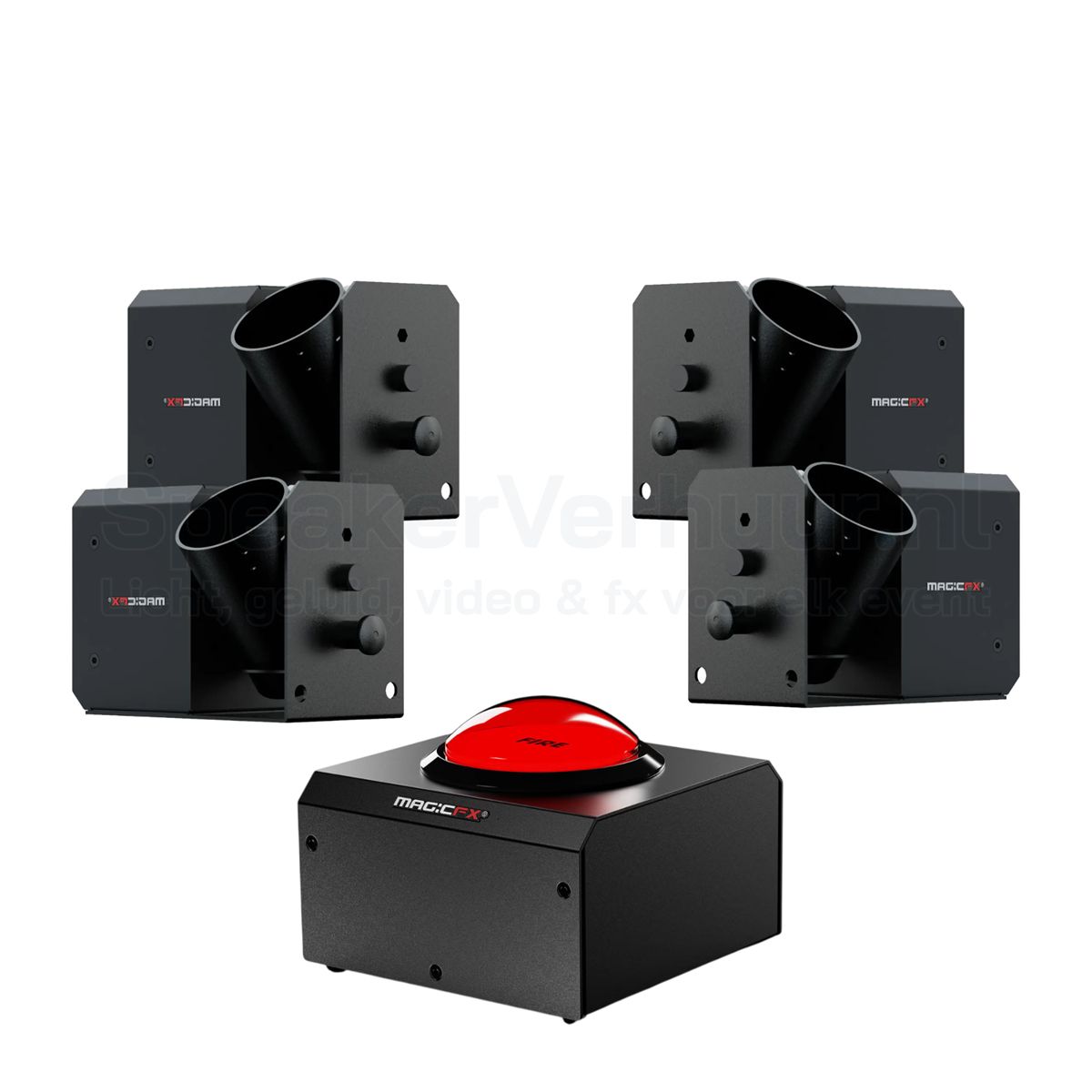 Confetti set huren - 4 kanonnen met afvuurknop | SpeakerVerhuur.nl Confetti set huren met 4 elektrische confettikanonnen en afvuurknop voor spectaculaire openingen, festivals, concerten en bedrijfsevenementen.