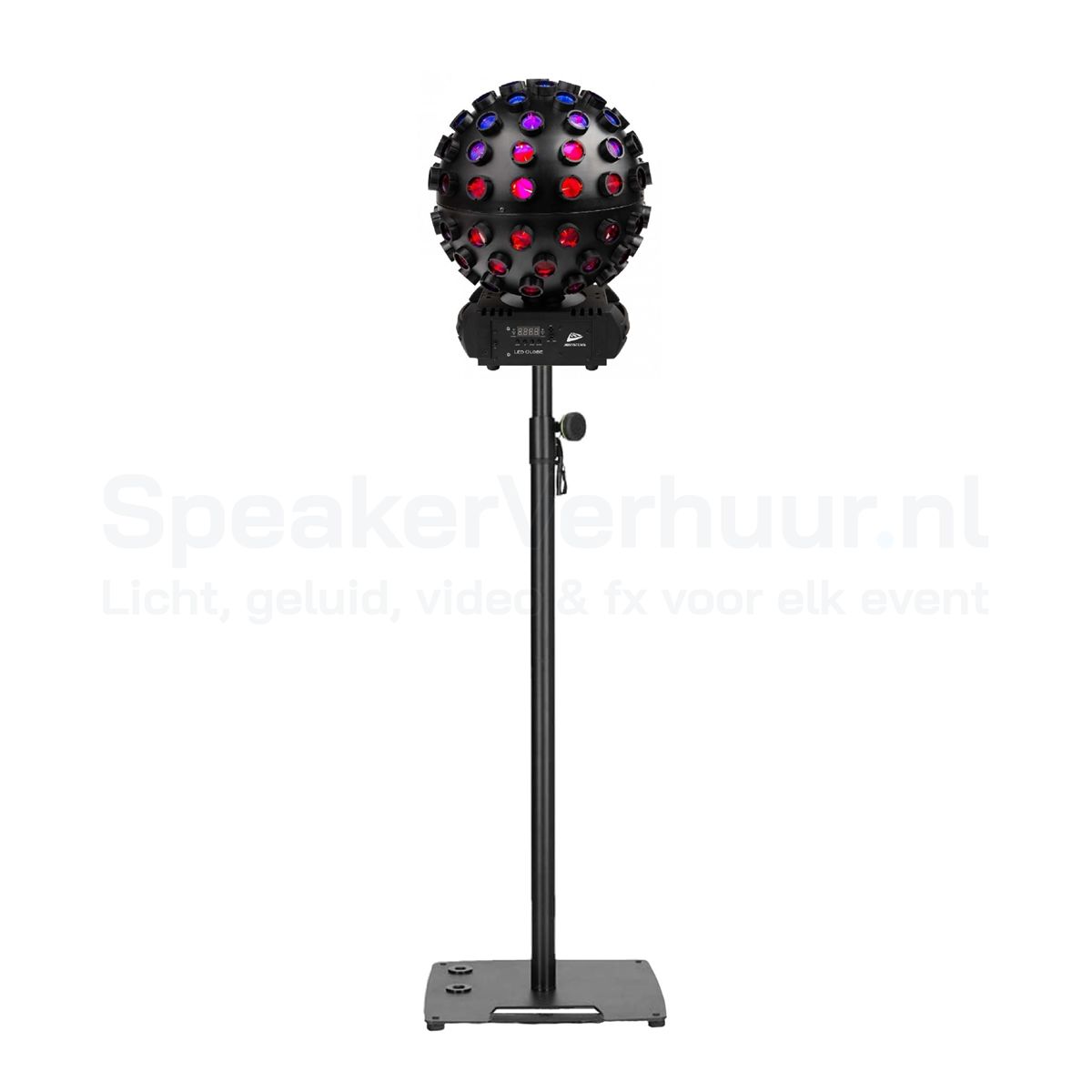 Discobal lamp in zwarte uitvoering huren voor het verlichten van een spiegelbol tijdens feesten, bruiloften, evenementen, clubs en DJ-shows met een klassiek lichteffect.