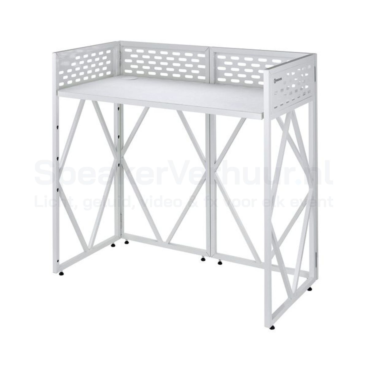 DJ Booth Tafel Wit D Huren | Professionele DJ Booth | SpeakerVerhuur.nl DJ booth tafel wit D huren voor feesten, bruiloften, evenementen en professionele DJ-sets