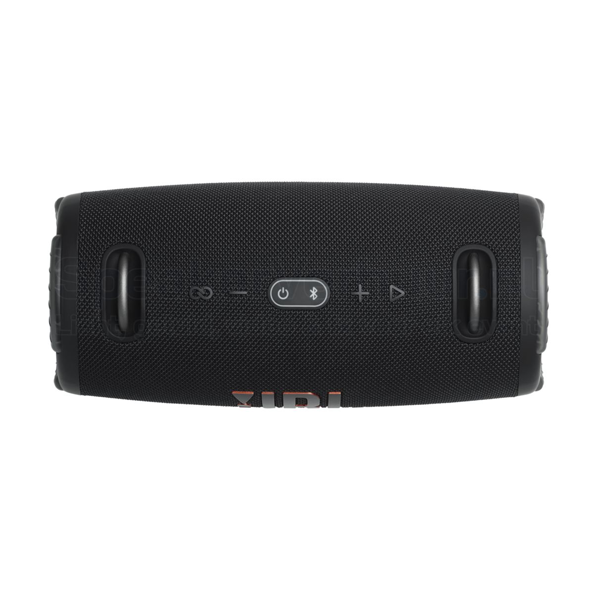 JBL Xtreme 3 bediening bovenkant huren | SpeakerVerhuur.nl Bovenzijde van de JBL Xtreme 3 met bedieningsknoppen voor volume, Bluetooth, afspelen en PartyBoost.
