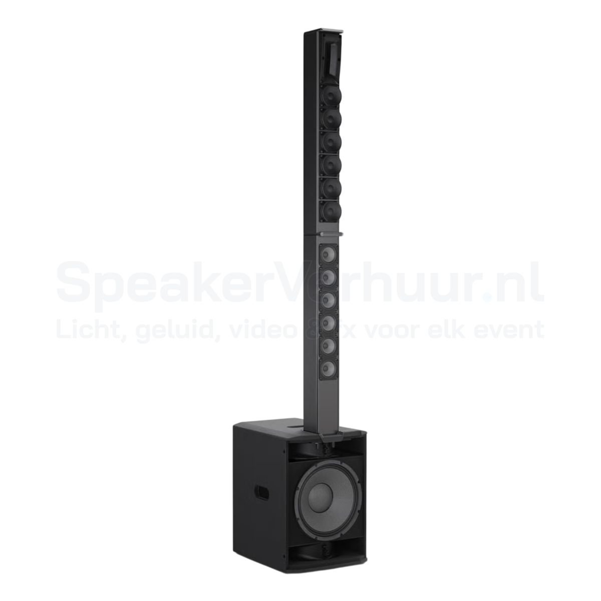 LD Systems MAUI 28 G3 zwart detail huren | SpeakerVerhuur.nl Detailfoto van de LD Systems MAUI 28 G3 zwarte actieve kolomspeaker met hoogwaardige afwerking en professioneel ontwerp voor verhuur.