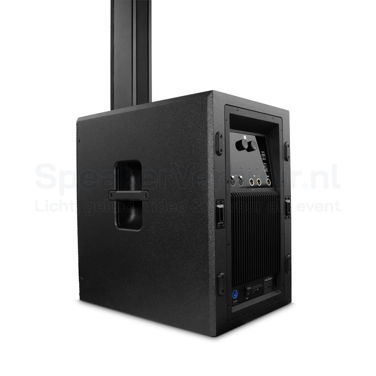 LD Systems MAUI 44 G2 achterkant huren | SpeakerVerhuur.nl Achterzijde van de LD Systems MAUI 44 G2 met DSP-bediening, XLR-aansluitingen, Bluetooth-functies en PowerCON-stroomaansluiting.