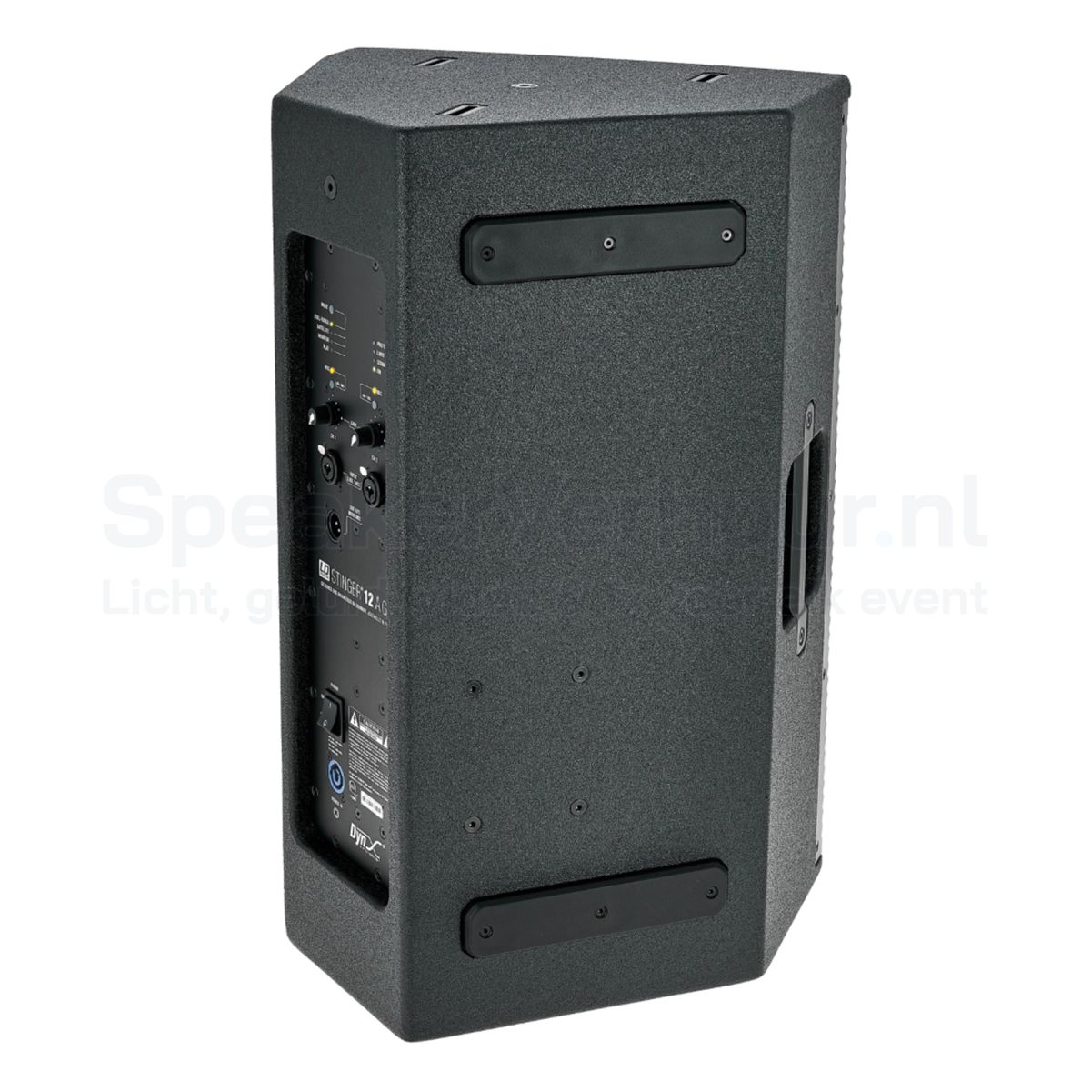 Achterzijde van de LD Systems Stinger 12A G3 actieve speaker met geïntegreerde versterker en bedieningspaneel.
