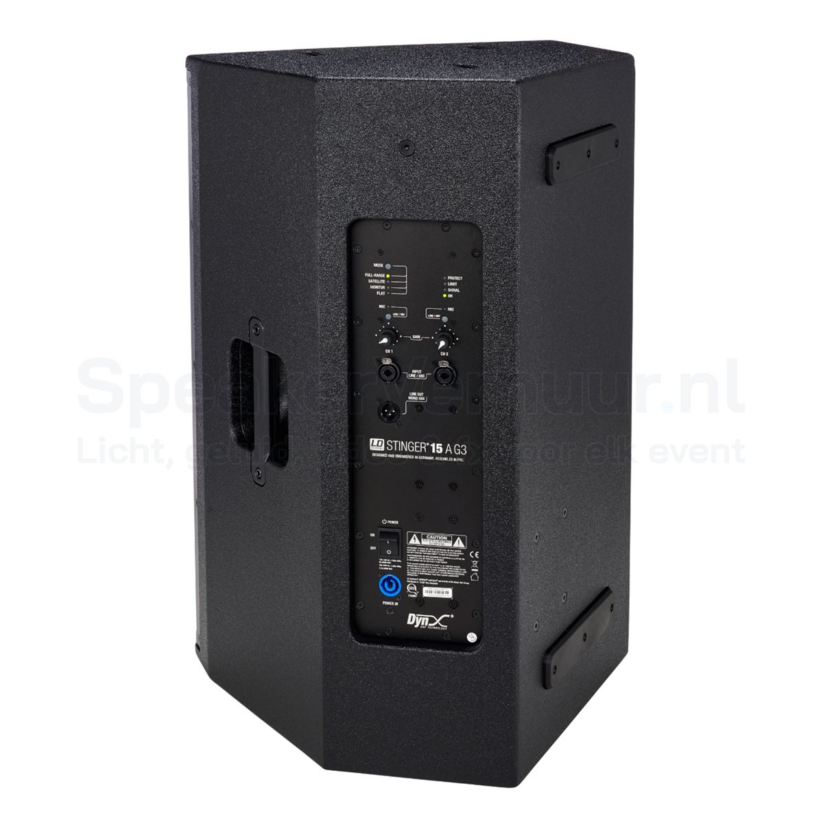 LD Systems Stinger 15A G3 aansluitingen huren | SpeakerVerhuur.nl Aansluitingen van de LD Systems Stinger 15A G3 met twee line/microfoon-ingangen, XLR-uitgang, gain-regelaars en DSP-presets.