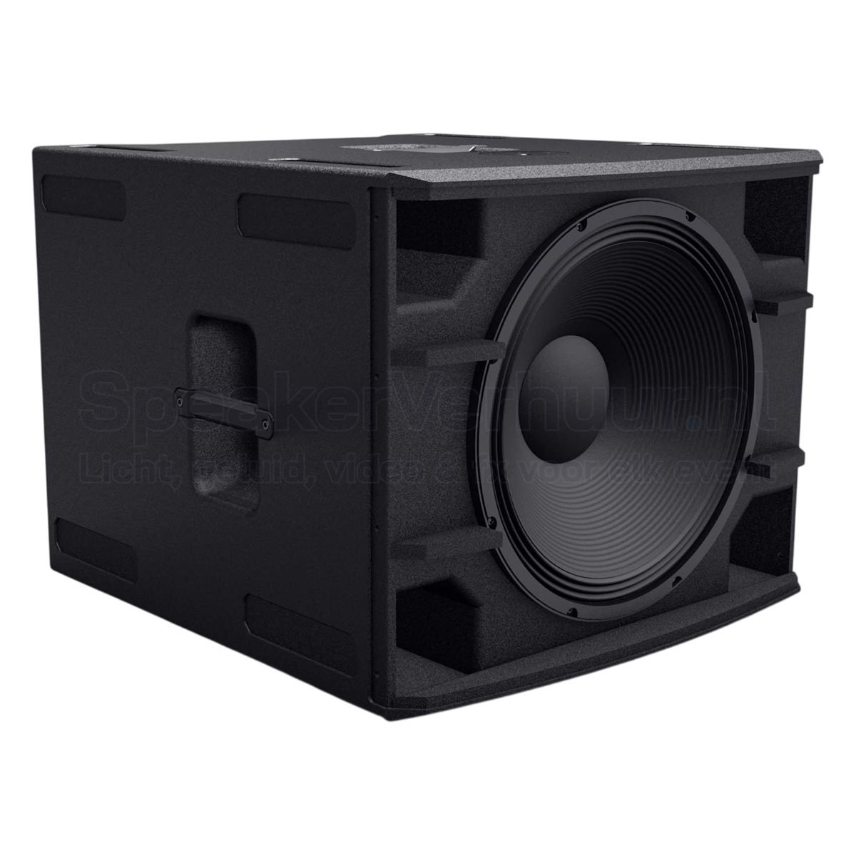 LD Systems Stinger Sub 18A G3 zijkant huren | SpeakerVerhuur.nl Zijaanzicht van de LD Systems Stinger Sub 18A G3 actieve subwoofer met robuuste berkenmultiplex behuizing, ergonomische handgrepen en duurzame polyurea-coating.