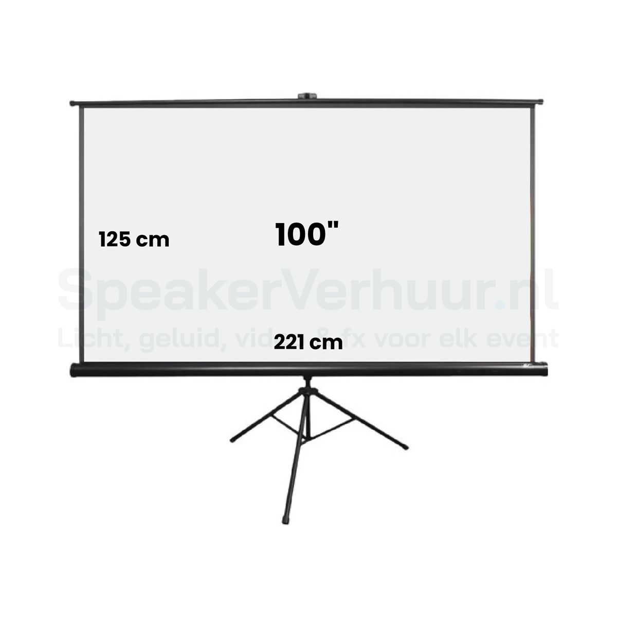 Projectiescherm 100 inch (16:9) huren | SpeakerVerhuur.nl Projectiescherm van 100 inch in 16:9-formaat huren voor presentaties, vergaderingen, evenementen, films en beurzen.