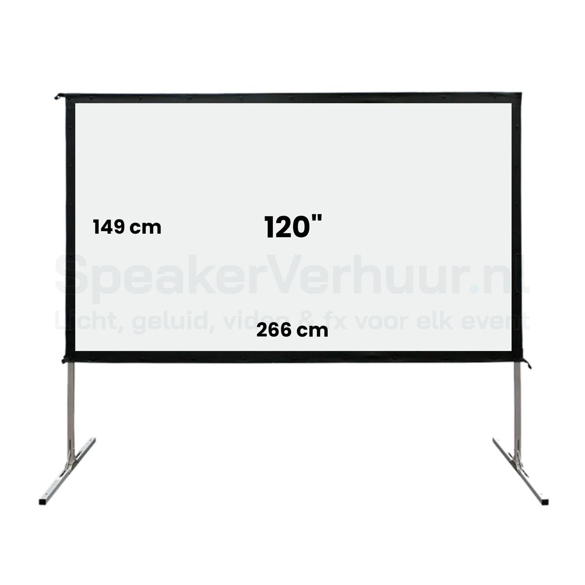 Projectiescherm 120 inch (16:9) huren | SpeakerVerhuur.nl Projectiescherm van 120 inch in 16:9-formaat huren voor presentaties, vergaderingen, evenementen, beurzen en films.