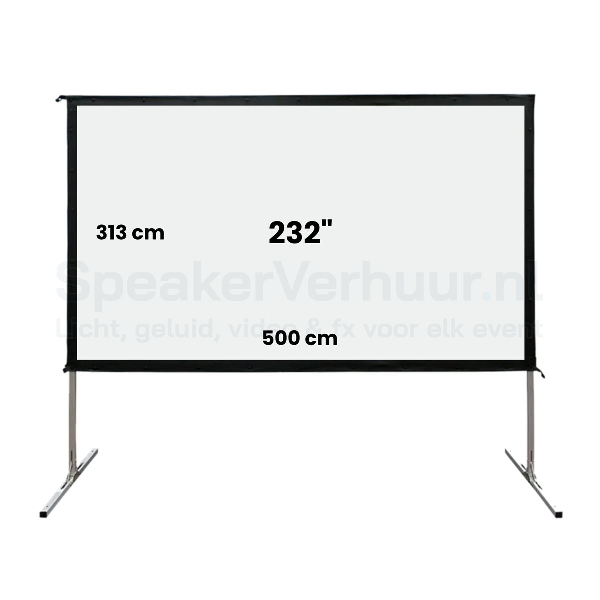 Projectiescherm 232 inch (16:10) huren | SpeakerVerhuur.nl Projectiescherm van 232 inch in 16:10-formaat huren voor presentaties, congressen, beurzen, evenementen en grote projecties.