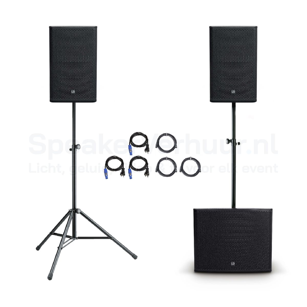 Speakerset voor 125 personen met 2x LD Stinger 12A G3 en 2x LD Stinger 18A G3 huren voor feesten, presentaties en evenementen