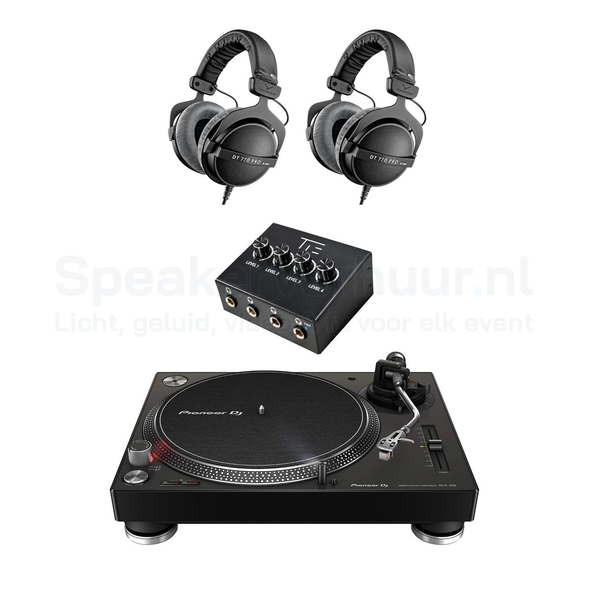 Vinyl Platenspeler Luisterset 2 Personen Huren | Complete Vinyl Luisterset | SpeakerVerhuur.nl Vinyl platenspeler luisterset voor 2 personen huren inclusief draaitafel, koptelefoons en hoogwaardige audioapparatuur