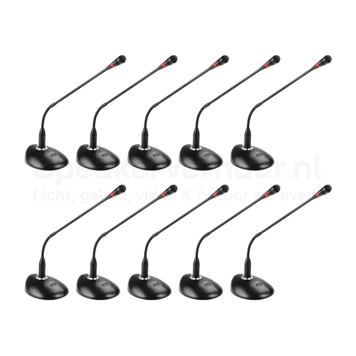 Zwanenhals Vergadermicrofoon 10 Stuks Huren | Professionele Conferentiemicrofoons | SpeakerVerhuur.nl Zwanenhals vergadermicrofoon set van 10 stuks huren voor vergaderingen, conferenties, presentaties en zakelijke evenementen