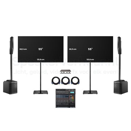 2x 55 Inch TV Scherm Set Zwart met Geluid Huren | Professionele Displays | SpeakerVerhuur.nl 2x 55 inch TV scherm set op zwarte standaarden met geluid huren voor presentaties, beurzen, evenementen en vergaderingen
